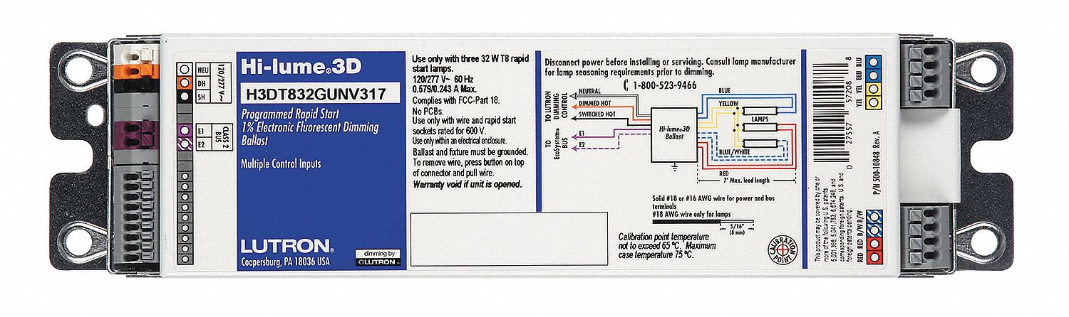 Fluorescent Ballast, Programmed/Rapid Start Type, 120VAC To 277VAC