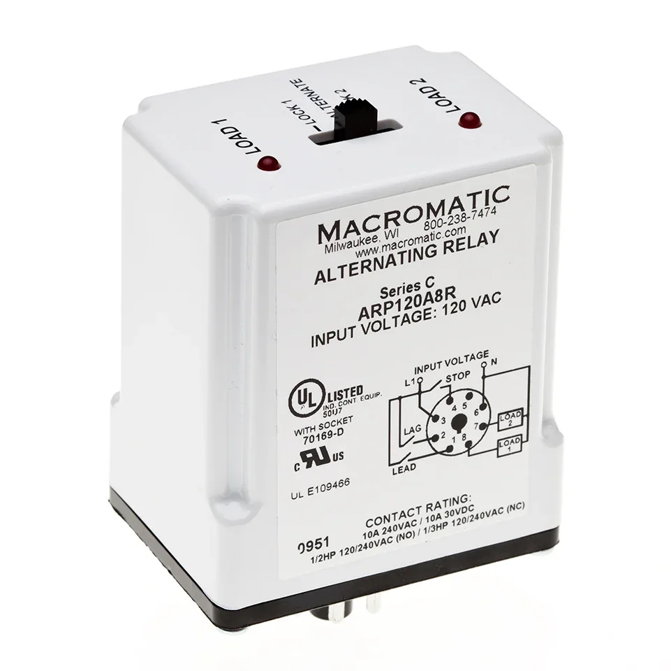 MACROMATIC ARP024A8R Duplex Alternating Relay, Selector Switch, 24VAC, 8 Pin, 10A, DPDT | CH6GQN