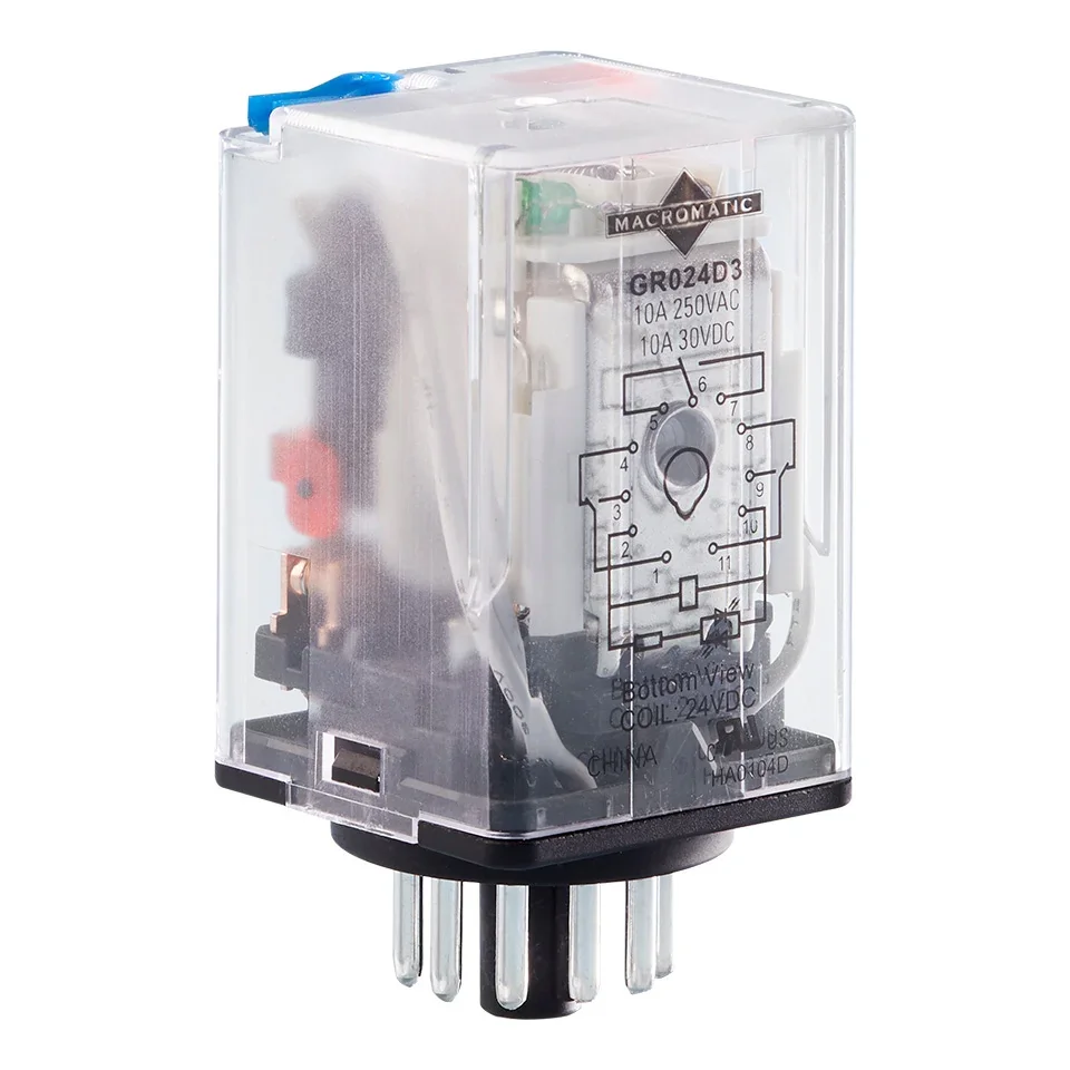 MACROMATIC GR024D3 General Purpose Round Style Relay, 24VDC, 3 Pole | CH6GRC