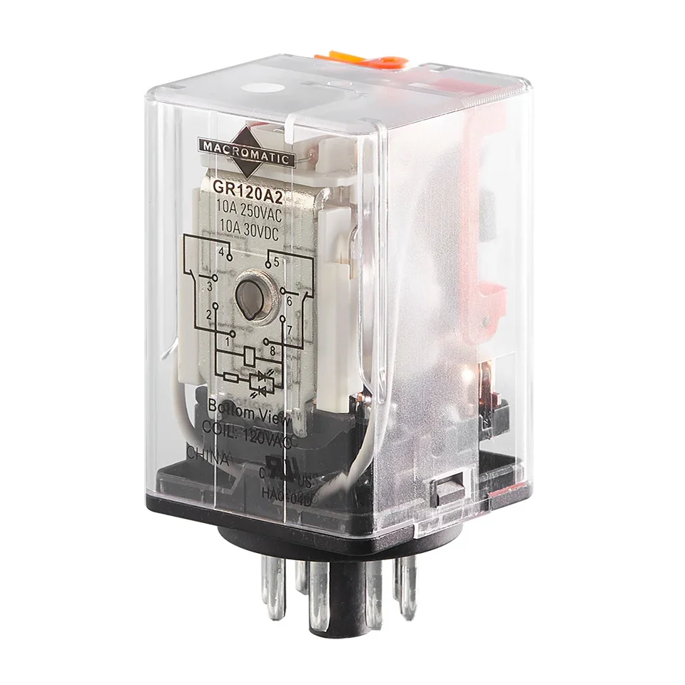MACROMATIC GR120A2 General Purpose Round Style Relay, 120VAC, 2 Pole | CH6GRE