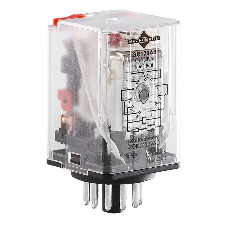 MACROMATIC GR120A3 General Purpose Round Style Relay, 120VAC, 3 Pole | CH6GRG