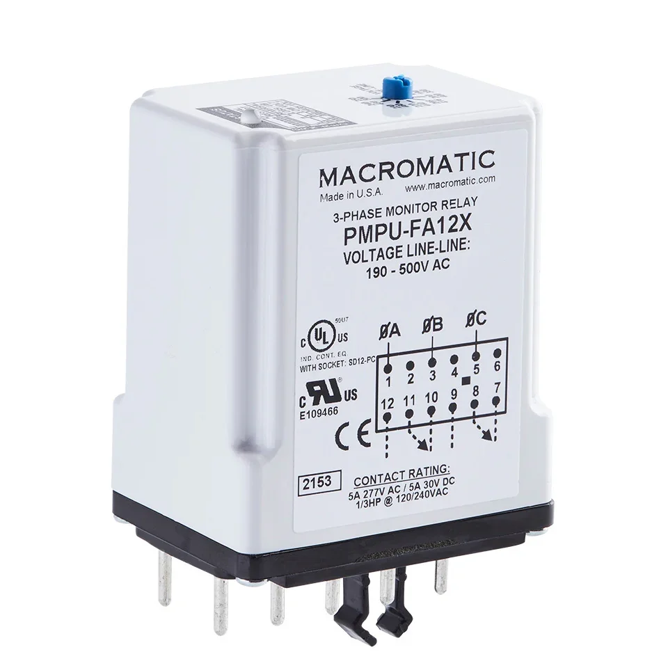 MACROMATIC PMPU-FA12X Voltage Sensing Relay, 190-500VAC, 5A | CD6XNE