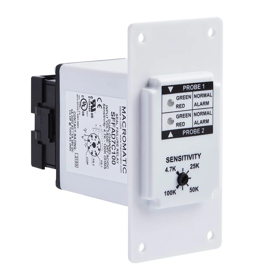 MACROMATIC SFFAD7A250 Seal Leak Relay, Single Channel, 1-100K Ohms, Flange Mount, 24V AD/DC, 10A, SPDT | CH6GTR