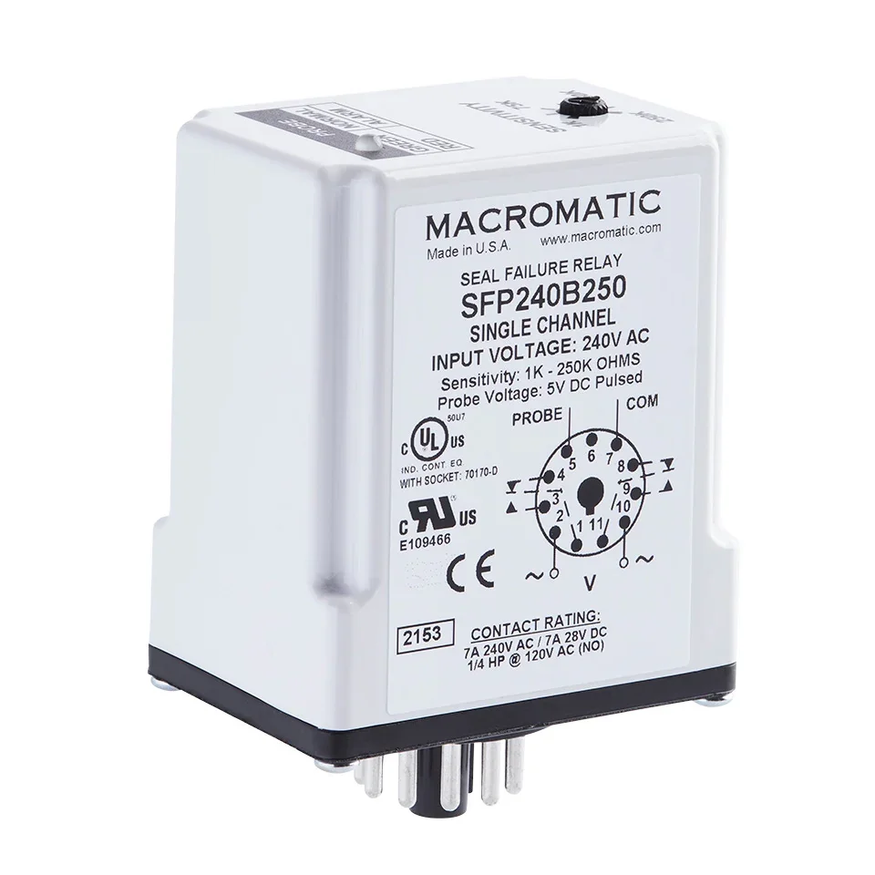 MACROMATIC SFP024B250 Pump Seal Failure Relay, 3VA, Indicator Style LED, -40 to 85 Deg C | CD6FQW
