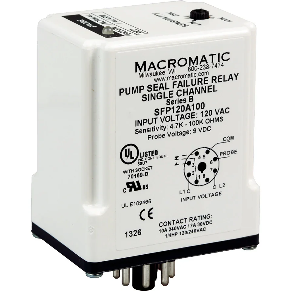 MACROMATIC SFP240A250 Pump Seal Failure Relay, 3VA, Indicator Style LED, -40 to 85 Deg C | CD6FRD