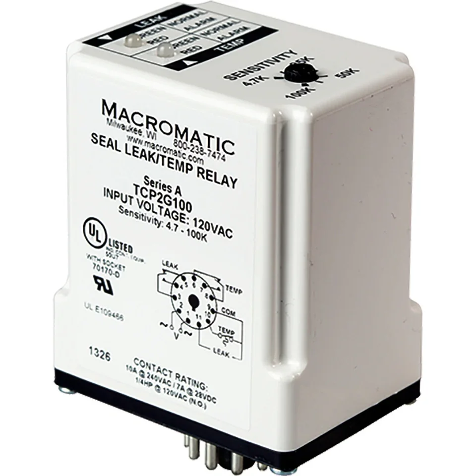 MACROMATIC TCP8G100 Pump Seal Failure Relay, 3VA, Indicator Style LED, -40 to 85 Deg C | CD6FRM