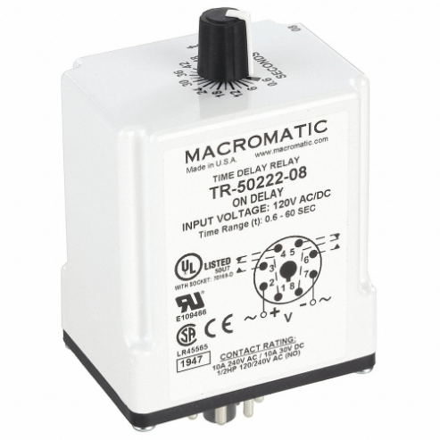 MACROMATIC TR-50222-08 Timer Relay, 60 Sec, 8 Pin, 10A, 120V AC/DC | AF7YTA 23NU81