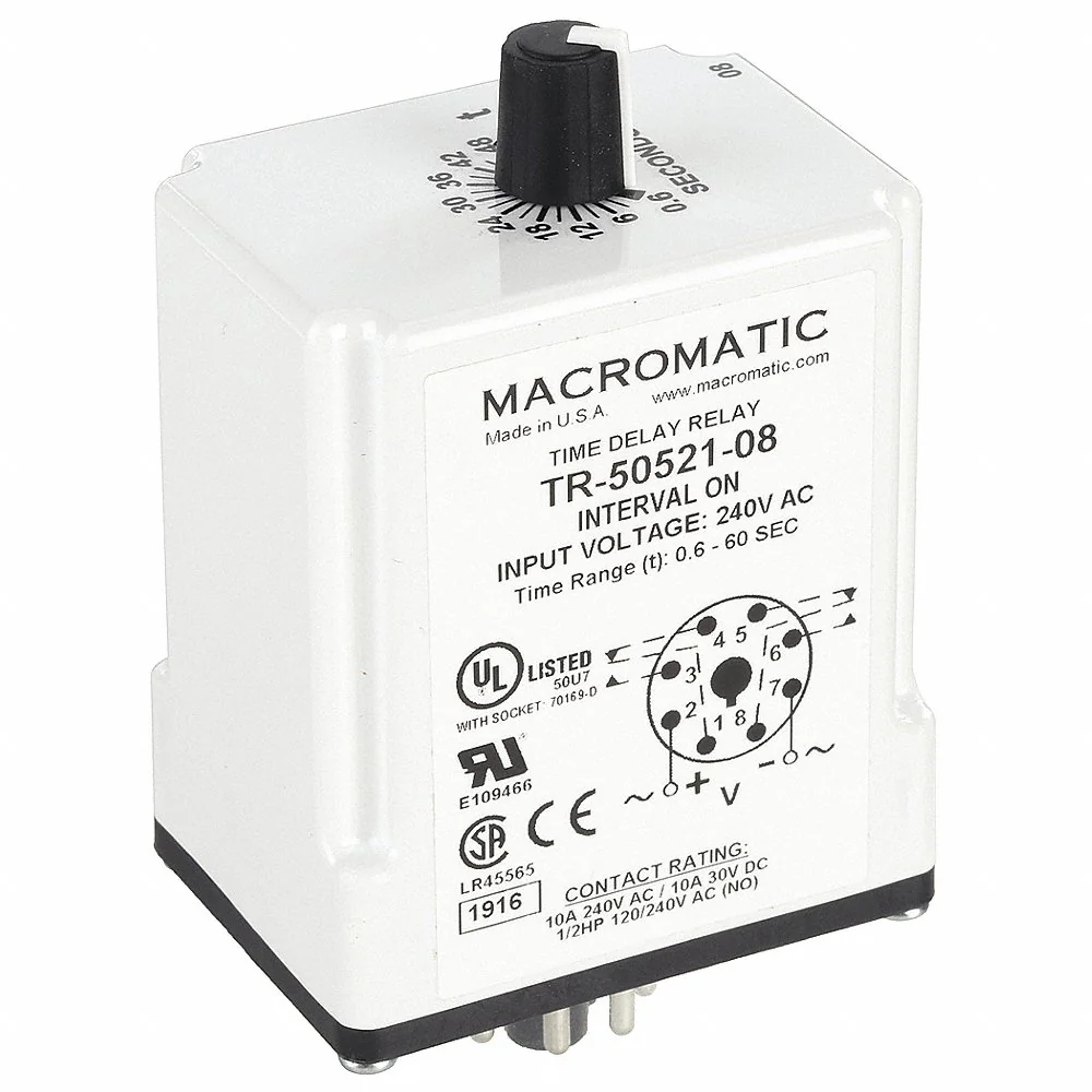 MACROMATIC TR-50521-08 Time Relay, Interval On, 0.6 Sec, 240VAC | AG3UEQ 33VC08