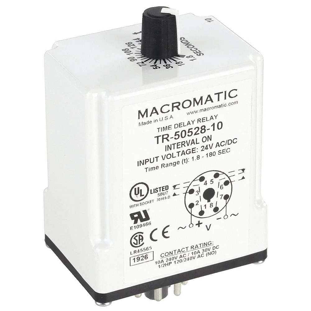 MACROMATIC TR-50528-10 Timer Relay, 180 Sec, 8 Pin, 10A, 24V AC/DC | AF7YTL 23NU98