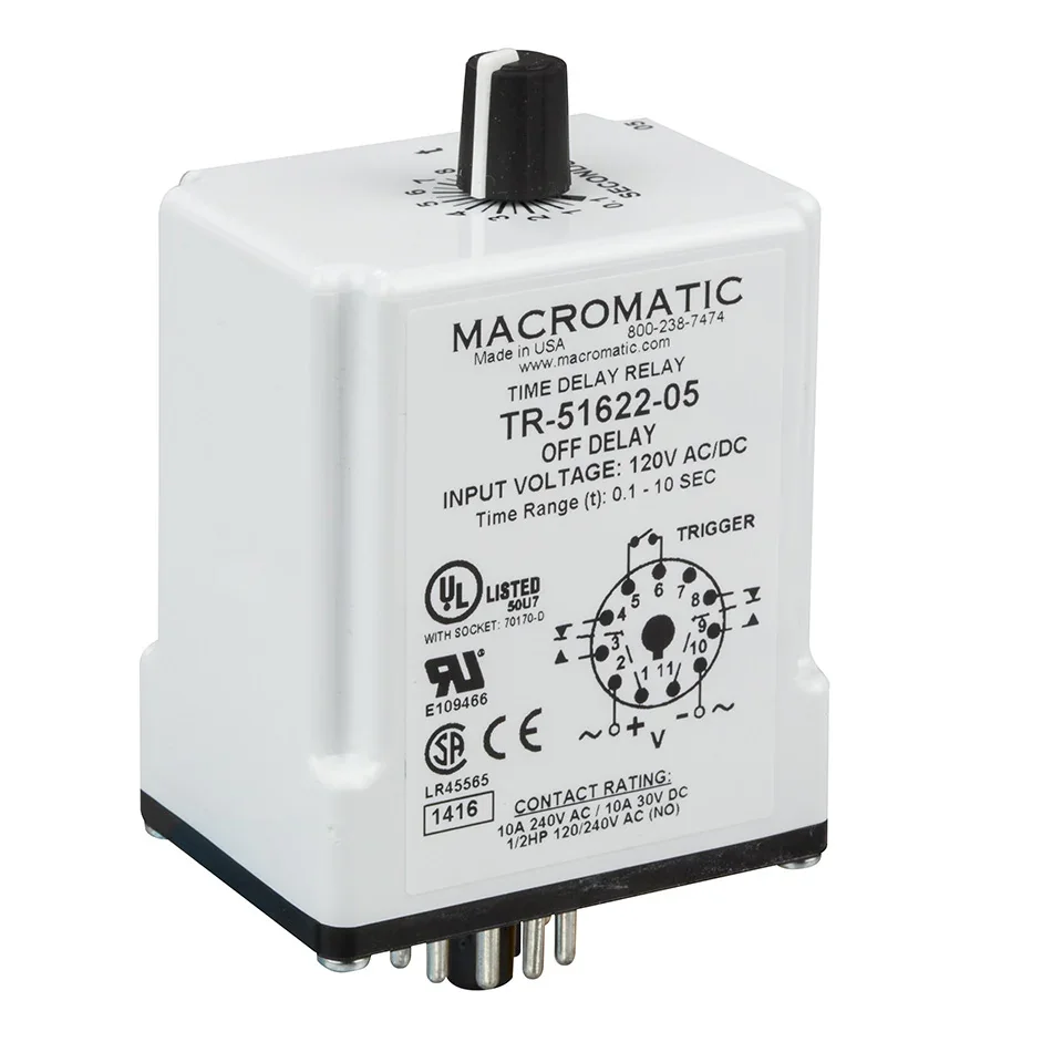 MACROMATIC TR-51522-10 Time Delay Relay, 120V AC/DC, 10A | CD6DHR
