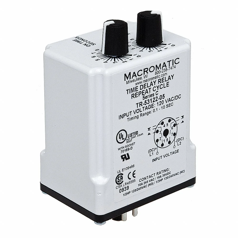 MACROMATIC TR-55122-10 Timer Relay, 180 Sec, 8 Pin, 10A, 120V AC/DC | AF7YTZ 23NV17