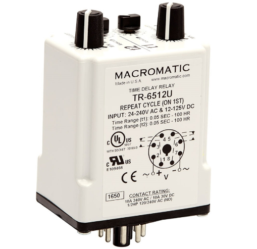 MACROMATIC TR-6512U Time Delay Relay, 240VAC, Repeat Cyle, 8 Pin, DPDT | CD3ZHV