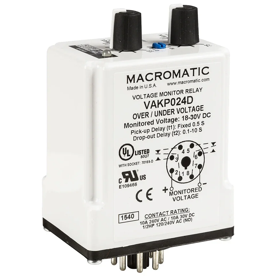 MACROMATIC VAKP110D Voltage Sensing Relay, 30VA, Indicator Style LED, -40 to 85 Deg C | CD6ZXQ