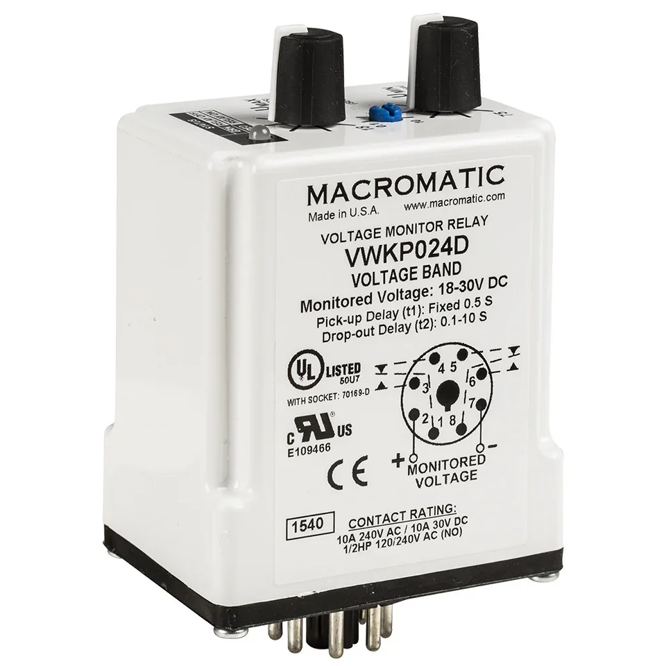 MACROMATIC VWKP110D Voltage Sensing Relay, 30VA, Indicator Style LED, -40 to 85 Deg C | CD6FTE