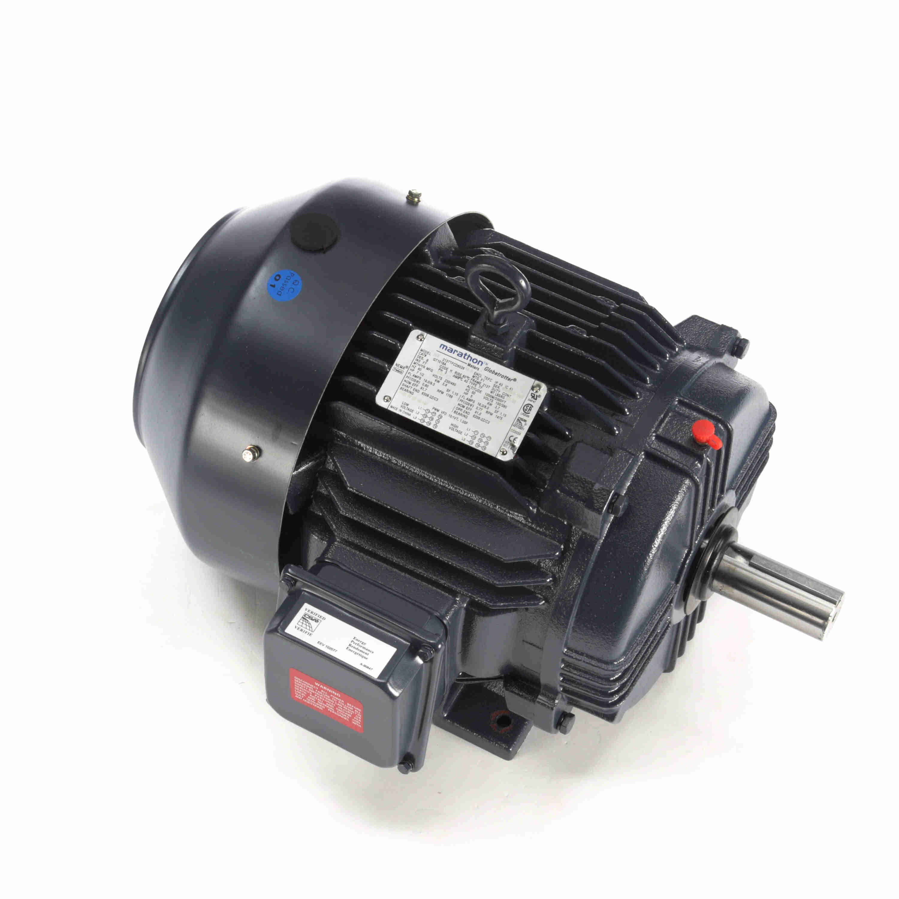 MARATHON MOTORS GT1016A AC Induction Motor, General Purpose, 7-1/2Hp, 3-Phase, 208-230/460 VAC, 1800 rpm, TEFC | CV6LFM