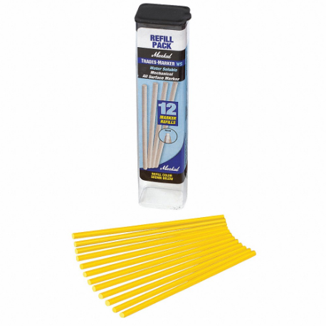 MARKAL 096181 Industrial Marker, Grease Pencil Refill, 3 mm Tip Width, Flat, Yellow, Wax, Yellow, 12 PK | CT2FYL 49DG90