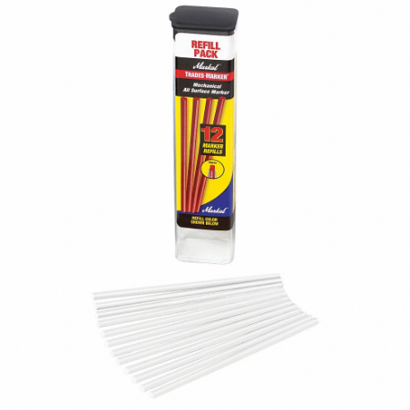MARKAL 96240 Paint Marker Refill, Grease Pencil Refill, 3 mm Tip Width, Flat, White, Wax, White, 12 PK | CT2FZY 21U684