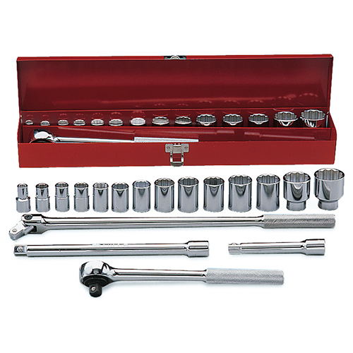 MARTIN SPROCKET H17K Socket Set, SAE, 3/4 Inch Drive Size, Chrome, Alloy Steel, Pack Of 17 | BD3BWU