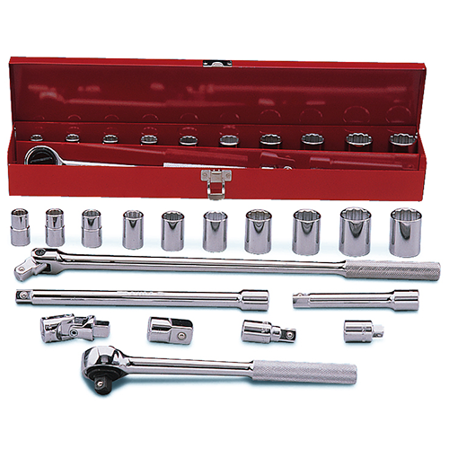 MARTIN SPROCKET S18K Socket Set, SAE, 1/2 Inch Drive Size, Chrome, Alloy Steel, Pack Of 18 | BC9DHK