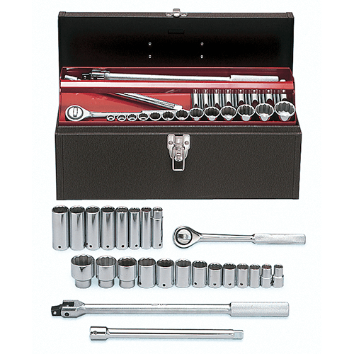 MARTIN SPROCKET S24K Socket Set, SAE, 1/2 Inch Drive Size, Chrome, Alloy Steel, Pack Of 24 | AK9BHG