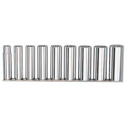 MARTIN SPROCKET S9K Socket Set, SAE, 1/2 Inch Drive Size, Chrome, Alloy Steel, Pack Of 9 | BD4BFV