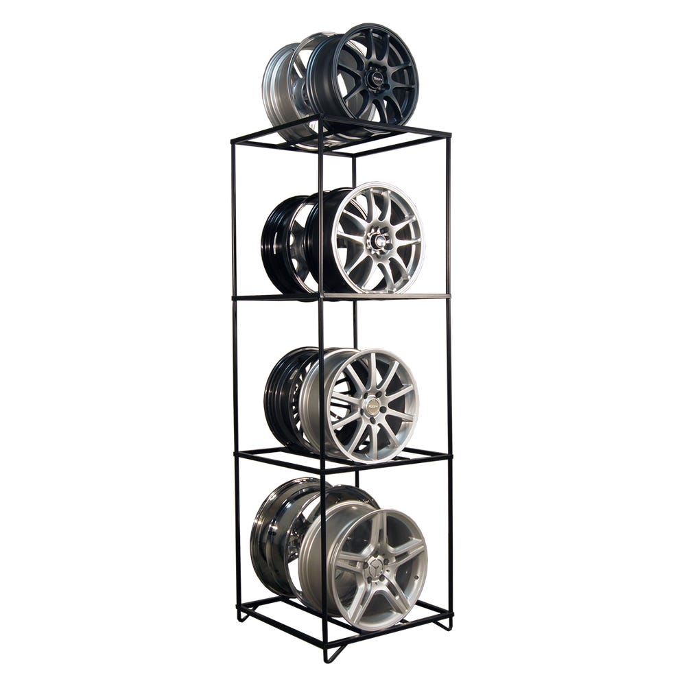 Wheel Display Rack, 28.34 x 28.34 x 81.49 Inch Size, Steel, Black
