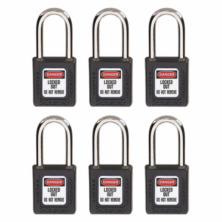 MASTER 410S6BLK LOCK Lockout Padlock, Keyed Different, Thermoplastic, Std Body Body Size, Metal, Std | CT2HQN 45JC69