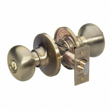 MASTER BC0105KA Lock Knob Lockset, 3, Biscuit, Antique Brass, Kwikset Kw1, Alike | CT2HKP 492U82
