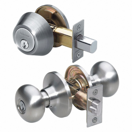MASTER BCC0615KA4 Lock Knob Lockset, 3, Biscuit, Satin Nickel, Kwikset Kw1, Alike Inch Sets Of 4 | CT2HLY 492W01