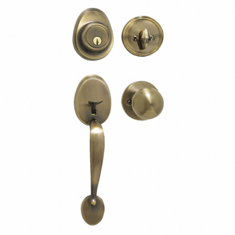 MASTER HDLBC0605KA4 Lock Knob Lockset, 3, Biscuit, Antique Brass, Kwikset Kw1, Alike Inch Sets Of 4 | CT2HKR 492X20