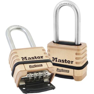 MASTER LOCK 1175LHSS Brass Resettable Combination Padlock, Stainless Steel Shackle, 57mm Wide, 53mm Tall Shackle, Gold | CM7TZE