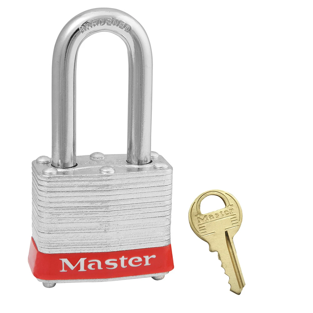 MASTER LOCK 3LFRED Laminated Steel Safety Padlock, 1 9/16 Inch Wide, 1 1/2Inch Tall Shackle, Keyed Different, Red | CM7TDF