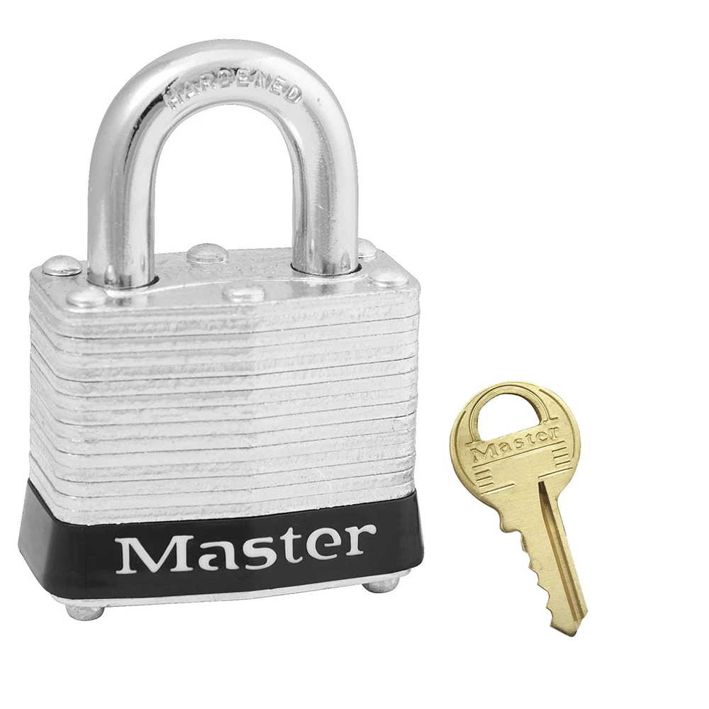 MASTER LOCK 3MKBLK Laminated Steel Safety Padlock With Master Key, 1 9/16 Inch Wide, 3/4 Inch Tall Shackle, Black | CM7TCW