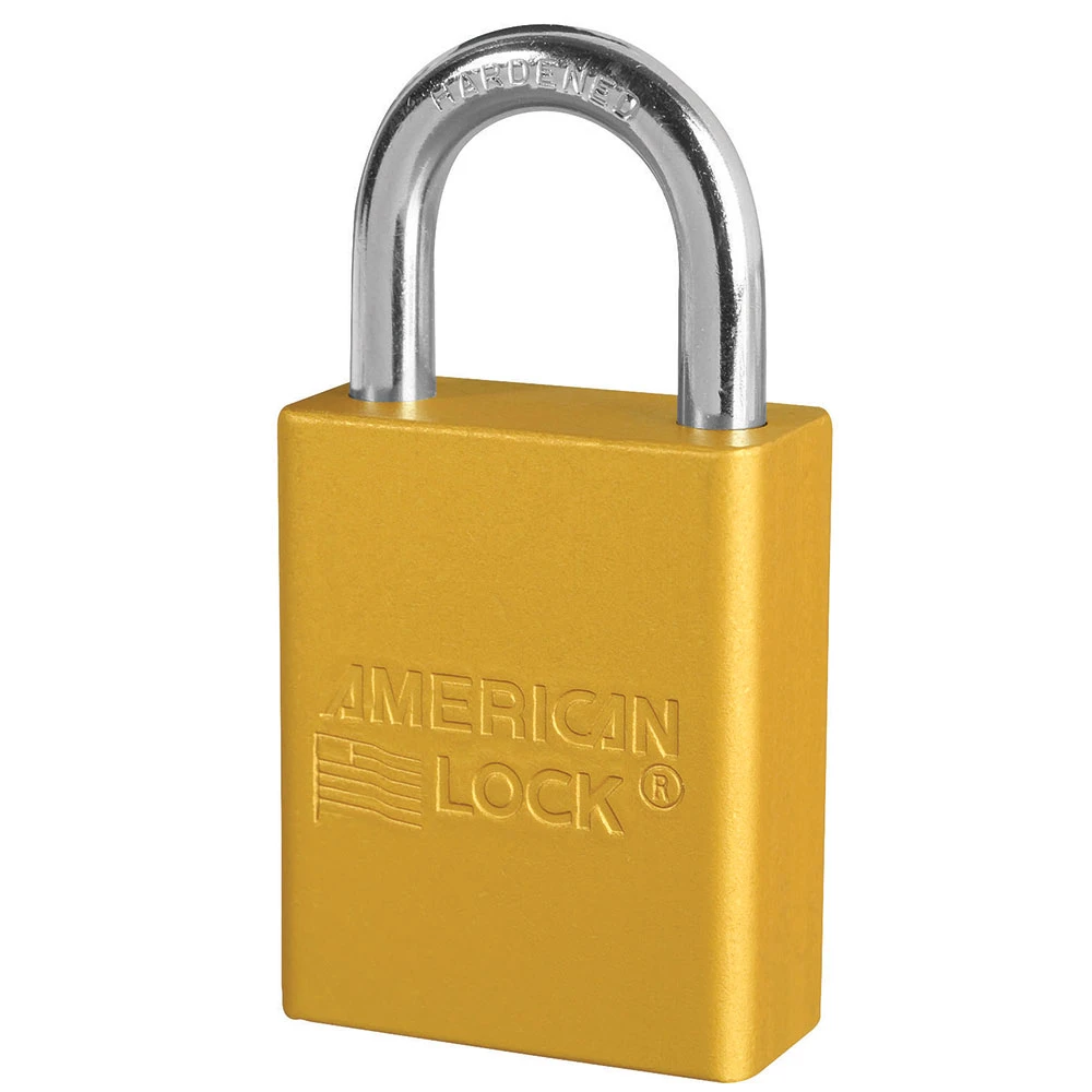 MASTER LOCK S1105YLW Anodized Aluminium Safety Padlock, 1 1/2 Inch Wide, 1 Inch Tall Shackle, Keyed Different, 6 Pin Locking, Yellow | CM7TQV