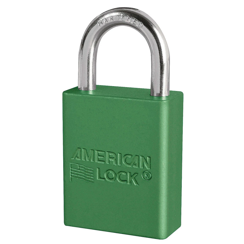 MASTER LOCK A1165GRN Anodized Aluminium Safety Padlock, 1 1/2 Inch Wide, 1 Inch Tall Shackle, Keyed Different, 6 Pin Locking, Green | CM7TKY
