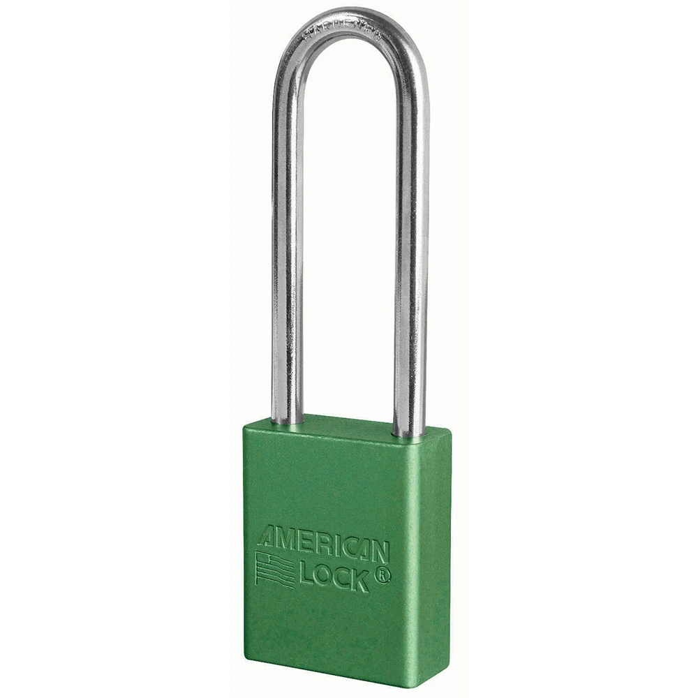 MASTER LOCK A1167GRN Anodized Aluminium Safety Padlock, 1 1/2 Inch Wide, 3 Inch Tall Shackle, Keyed Different, 6 Pin Locking, Green | CM7TPB