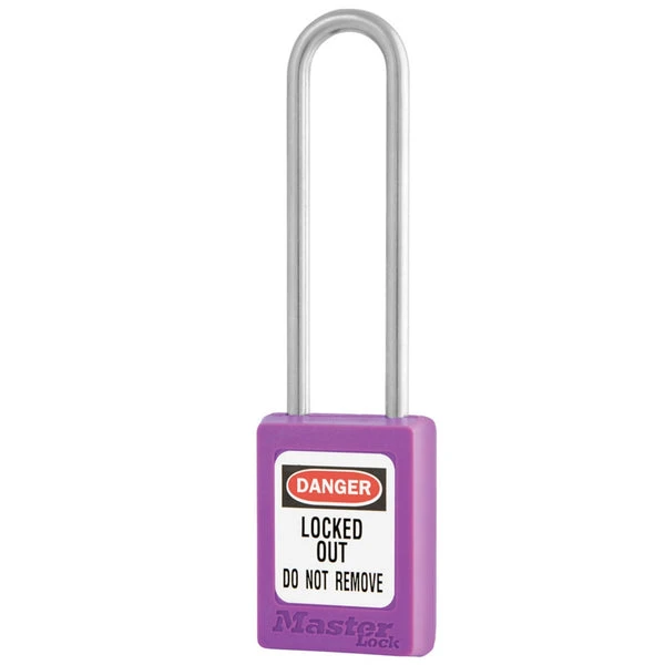 MASTER LOCK S31KALTPRP Thermoplastic Safety Padlock, SS Shackel, 3 Inch Tall Shackle, Keyed Alike, Key retaining, Purple | CM7RQB