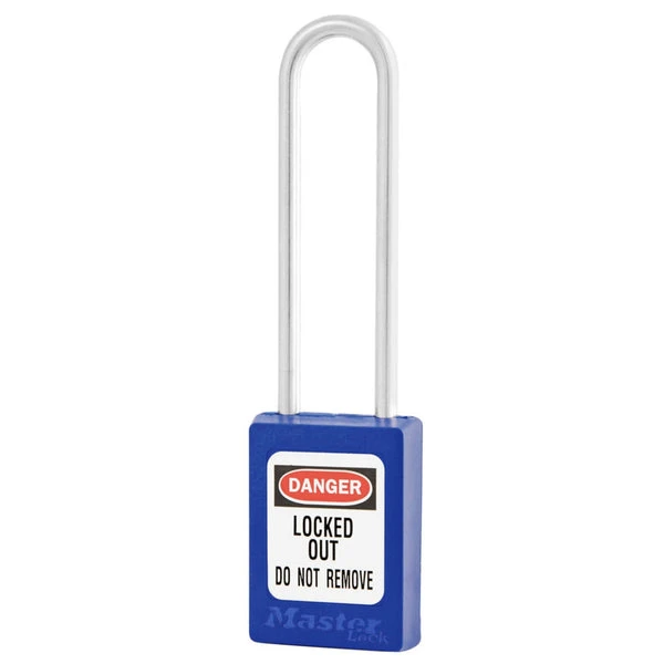 MASTER LOCK S31KAMKLTBLU Thermoplastic Safety Padlock With Master Key, SS Shackel, 3 Inch Tall Shackle, Keyed Alike, Blue | CM7RRB