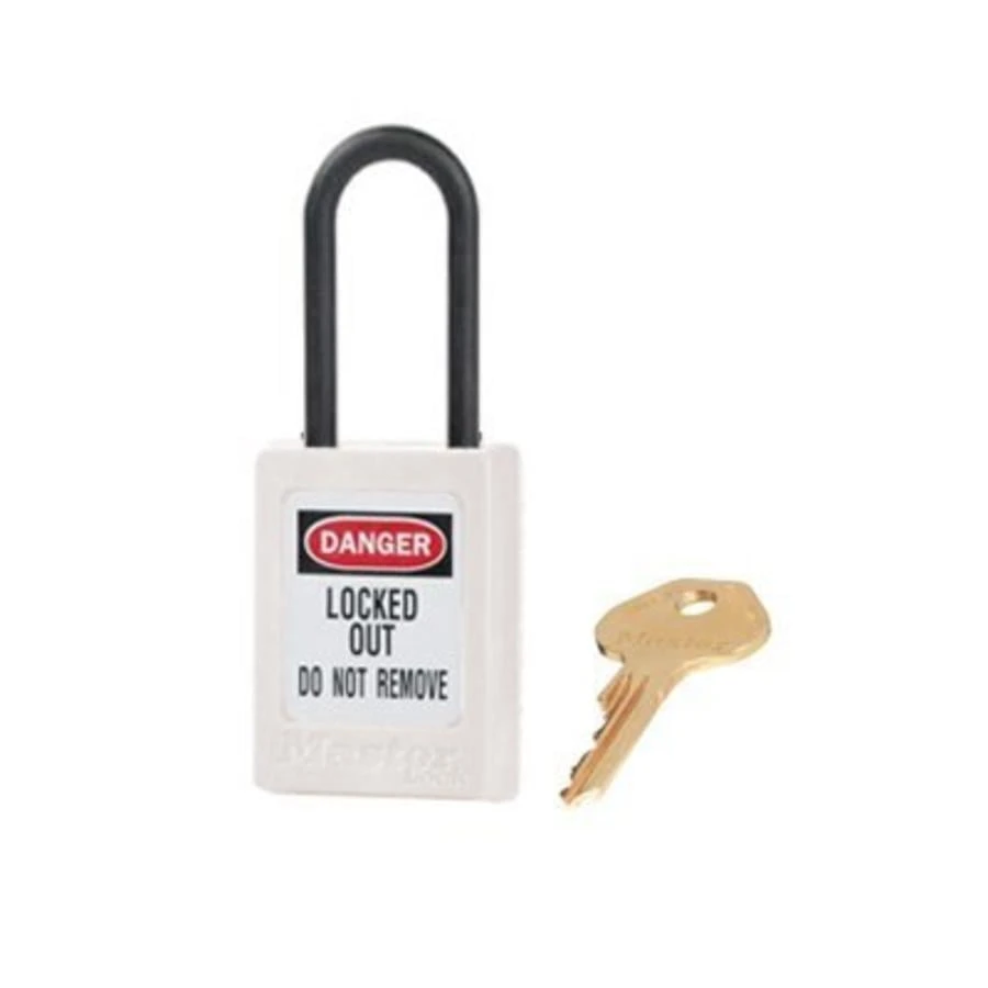 MASTER LOCK S32MKWHT Thermoplastic Safety Padlock With Master Key, Nylon Shackel, 1 1/2 Inch Tall Shackle, White | CM7RTF