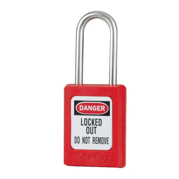 MASTER LOCK S33KAMKRED Thermoplastic Safety Padlock With Master Key, SS Shackel, 1 1/2 Inch Tall Shackle, Keyed Alike, Red | CM7RUM