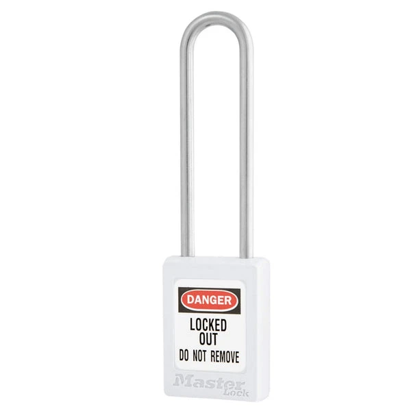 MASTER LOCK S33LTWHT Thermoplastic Safety Padlock, SS Shackel, 1 3/8 Inch Wide, 3 Inch Tall Shackle, Keyed Different, White | CM7RVF