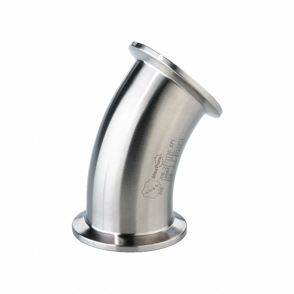 MAXCORE TEG2K6MO1.5-PO Elbow, 6Mo Stainless Steel, Clamp X Clamp, 1 1/2 Inch X 1 1/2 Inch Tube Od, 32 Ra | CT2JXR 792P88
