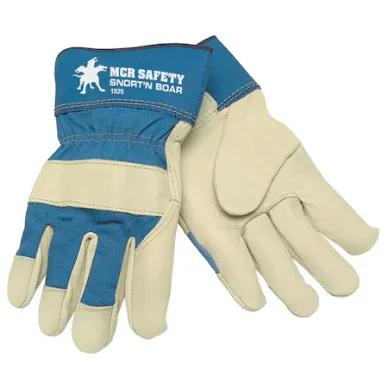 MCR SAFETY 1925L Leather Gloves, Size L, Pigskin, Premium, Glove, Full Finger, Safety Cuff, Blue, 12 PK | CT2TRT 26K254