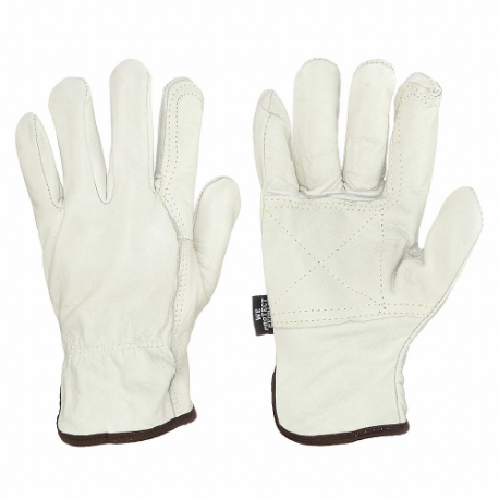 MCR SAFETY 32113DPL Leather Gloves, Size L, Double Palm, Cowhide, Premium, Glove, Full Finger, Beige, 12 PK | CT2UHQ 26K533