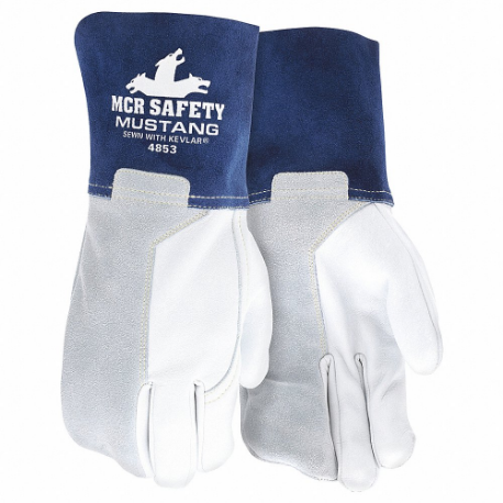MCR SAFETY 4853S Welding Leather Glove, Wing Thumb, Gauntlet Cuff, Premium, White/Gray Goatsk Inch | CT2RHH 60HP60