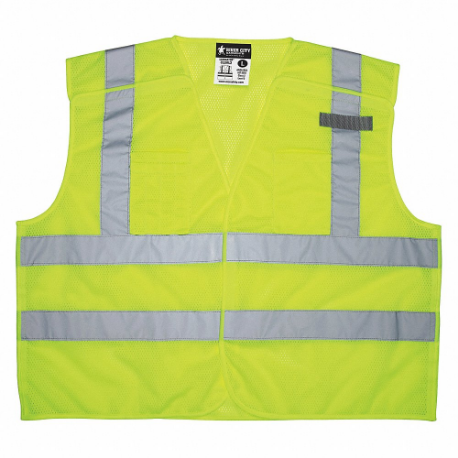 MCR SAFETY CL2ML2X2 High Visibility Vest, ANSI Class 2, U, 2XL, Lime, Solid Polyester, Hook-and-Loop | CT2QFX 55KX03