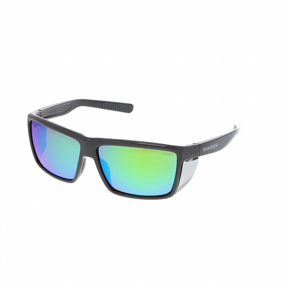 Safety Glasses, Green Lens, Full-Frame, Polarized, Charcoal Frame, 1 Pair
