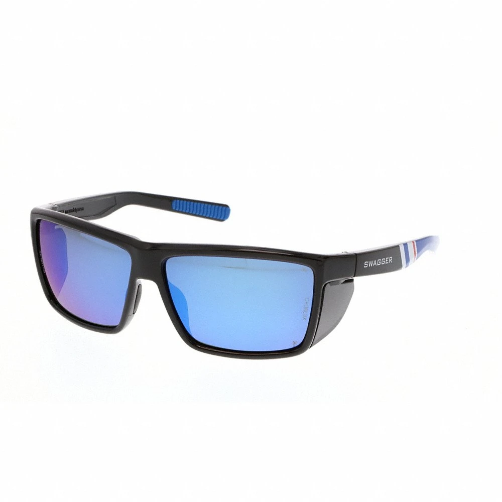 Safety Glasses, Blue Lens, Full-Frame, Polarized, Black Frame, 1 Pair