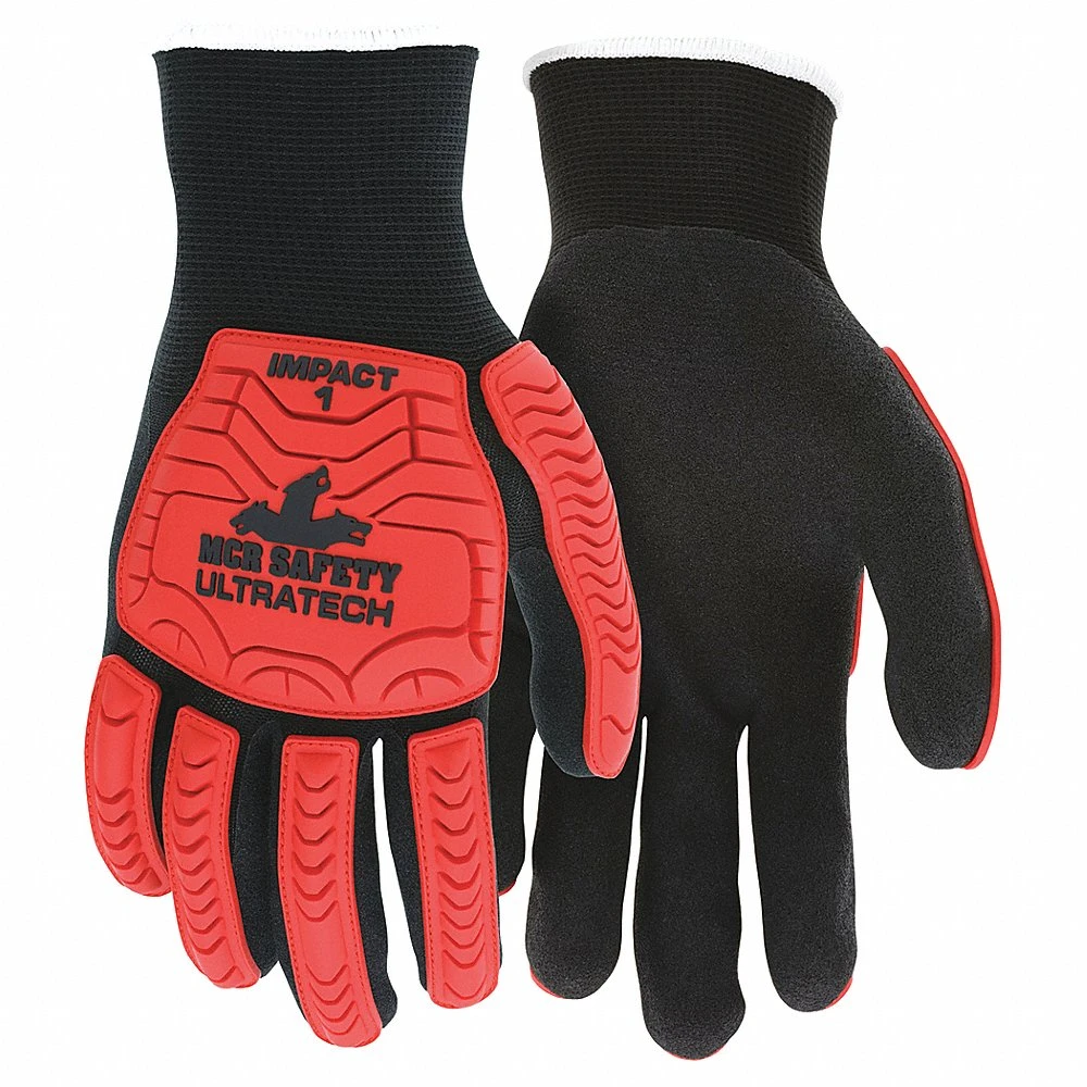 MCR SAFETY UT1950L Coated Glove, L, Dotted, Nitrile, ANSI Abrasion Level 3, Red, 12 Pack | CT2NFG 60HP16