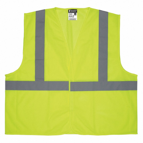 MCR SAFETY V2CL2MLX3 High Visibility Vest, ANSI Class 2, U, 3XL, Lime, Solid Polyester, Hook-and-Loop, Mens | CT2QGH 55KX75